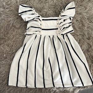 Zara Kids Striped Textured Ruffled Sleeve Dress